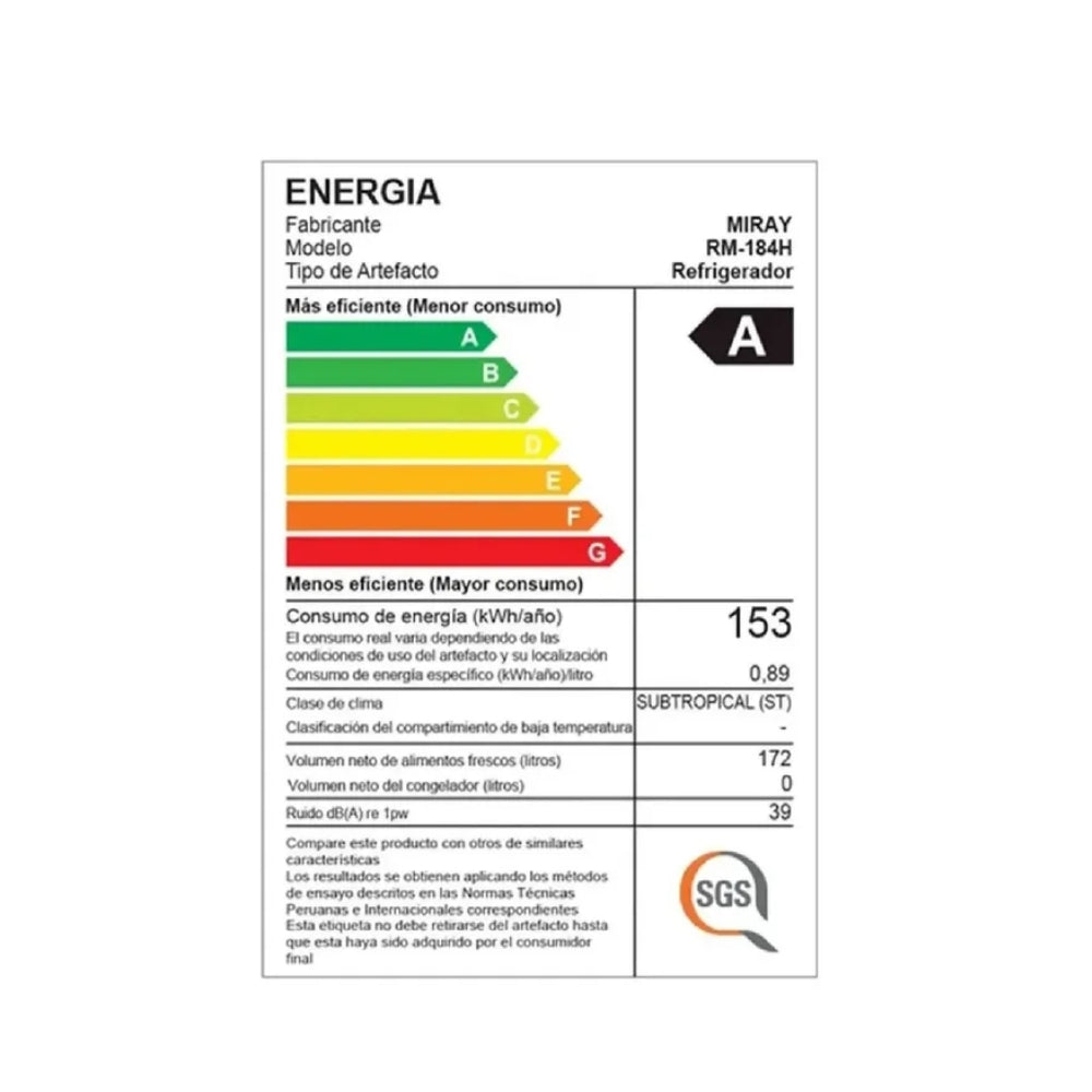 Refrigeradora Miray RM-184H Eurofrio 172L