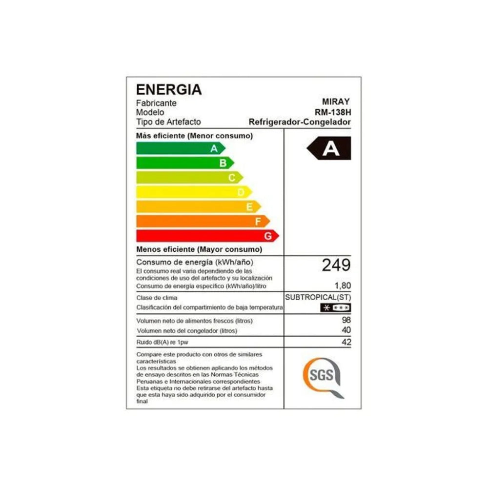 Refrigeradora Miray RM-138H Eurofrio 138L