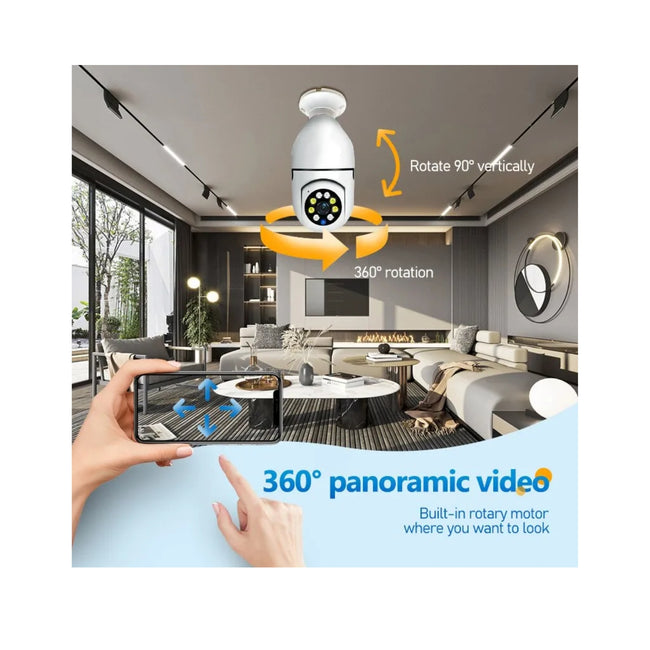 FU Foco Camara de Seguridad de 360° con Wifi Full HD Compatible con Alexa y Google