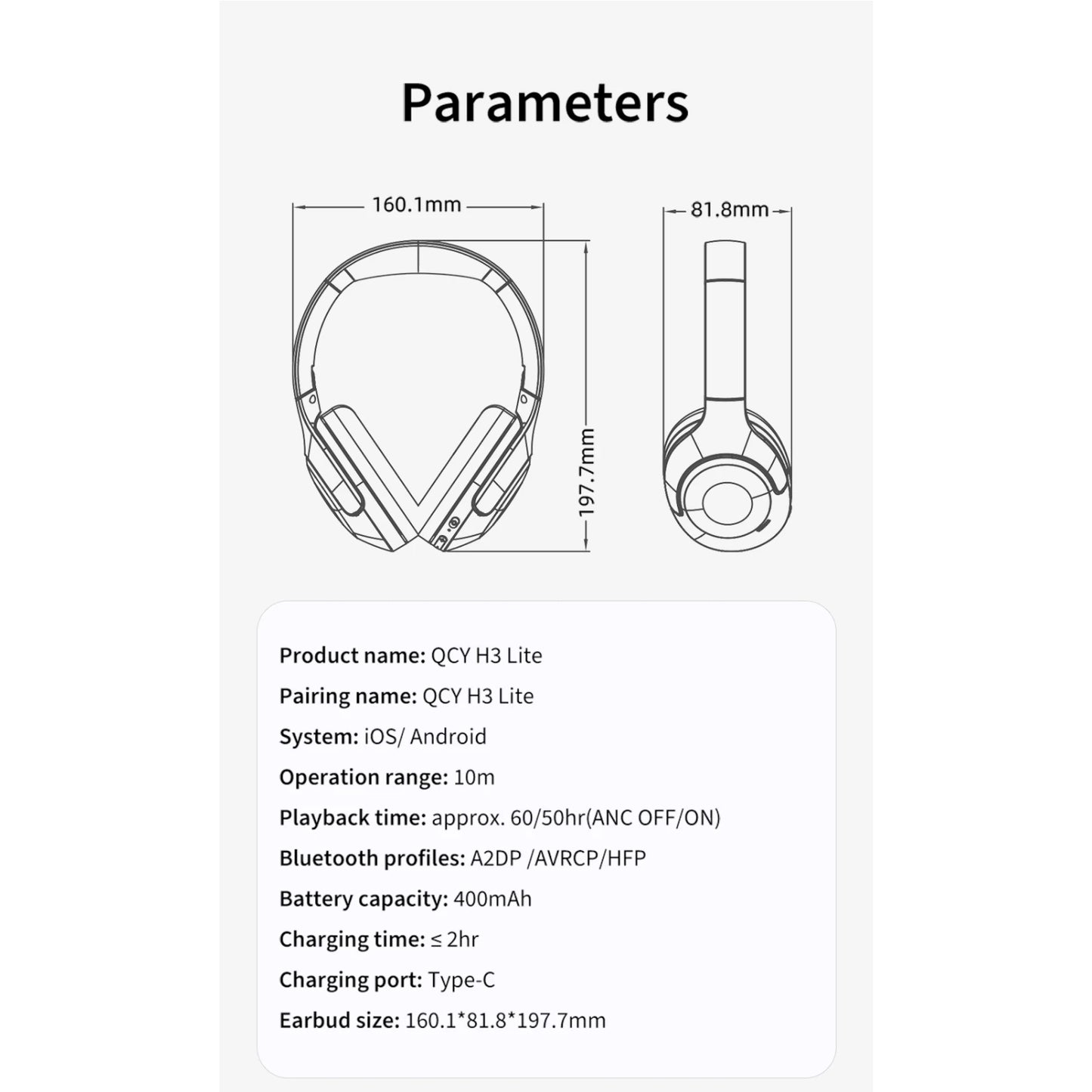 Audífono inalámbrico QCY H3 Lite ANC bluetooth 60h