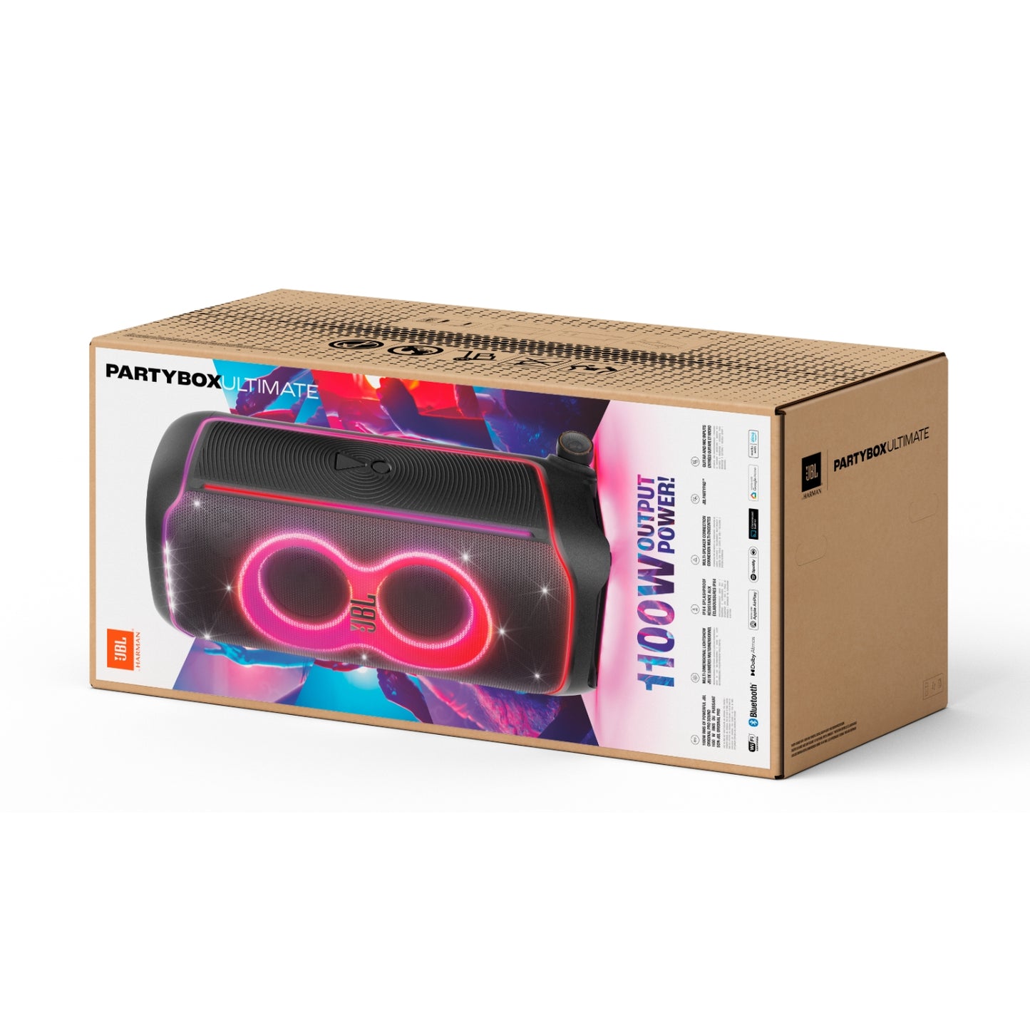 Parlante JBL Partybox Ultimate 1100W IPX4 con Luces, ruedas y asa
