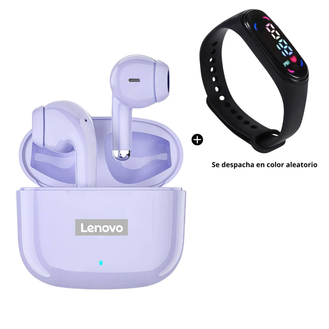 PR Audifono inalambrico Lenovo LP40 Pro Morado + Reloj digital de Regalo