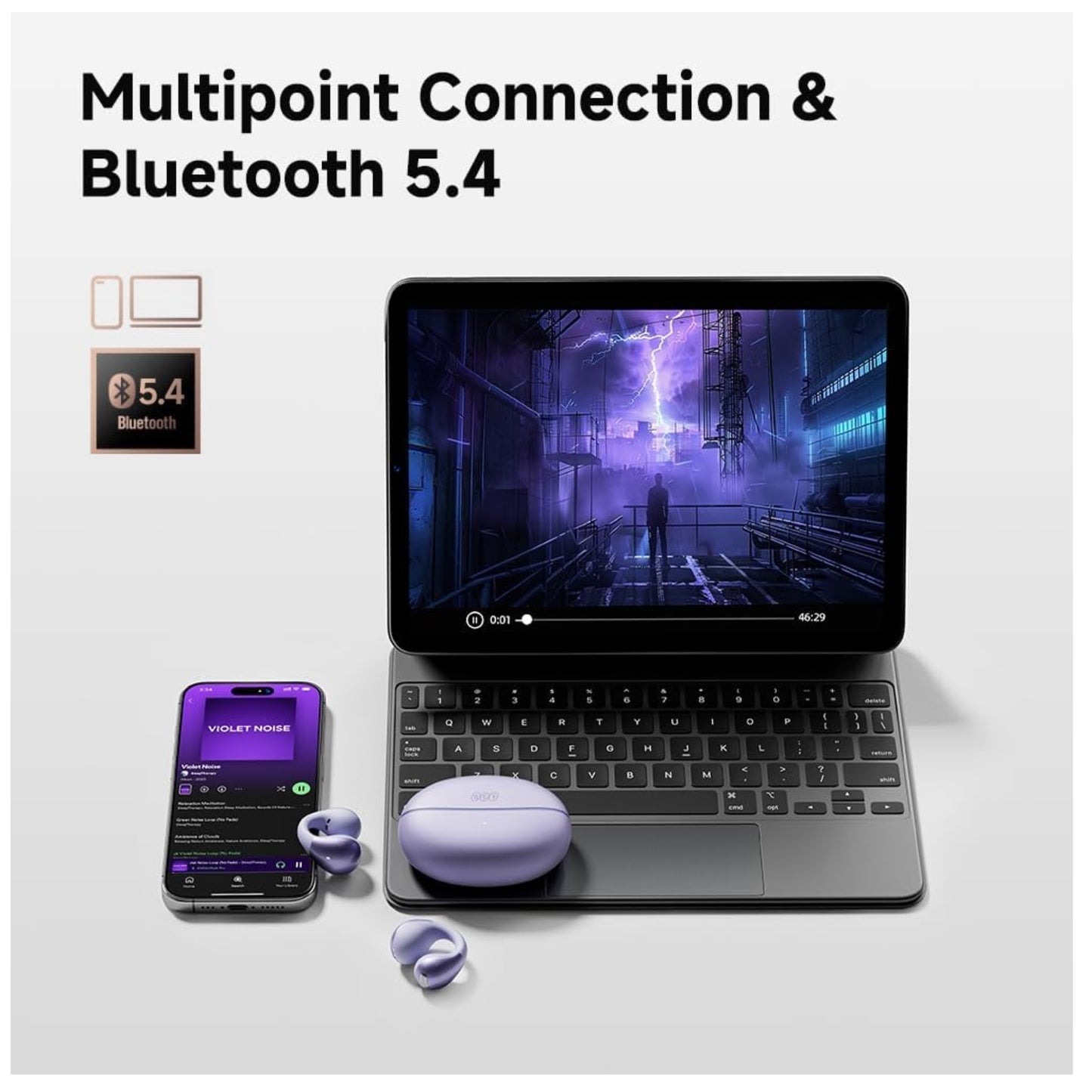 Audífono QCY Crossky C30 Lila 25h Bluetooth micrófono ENC