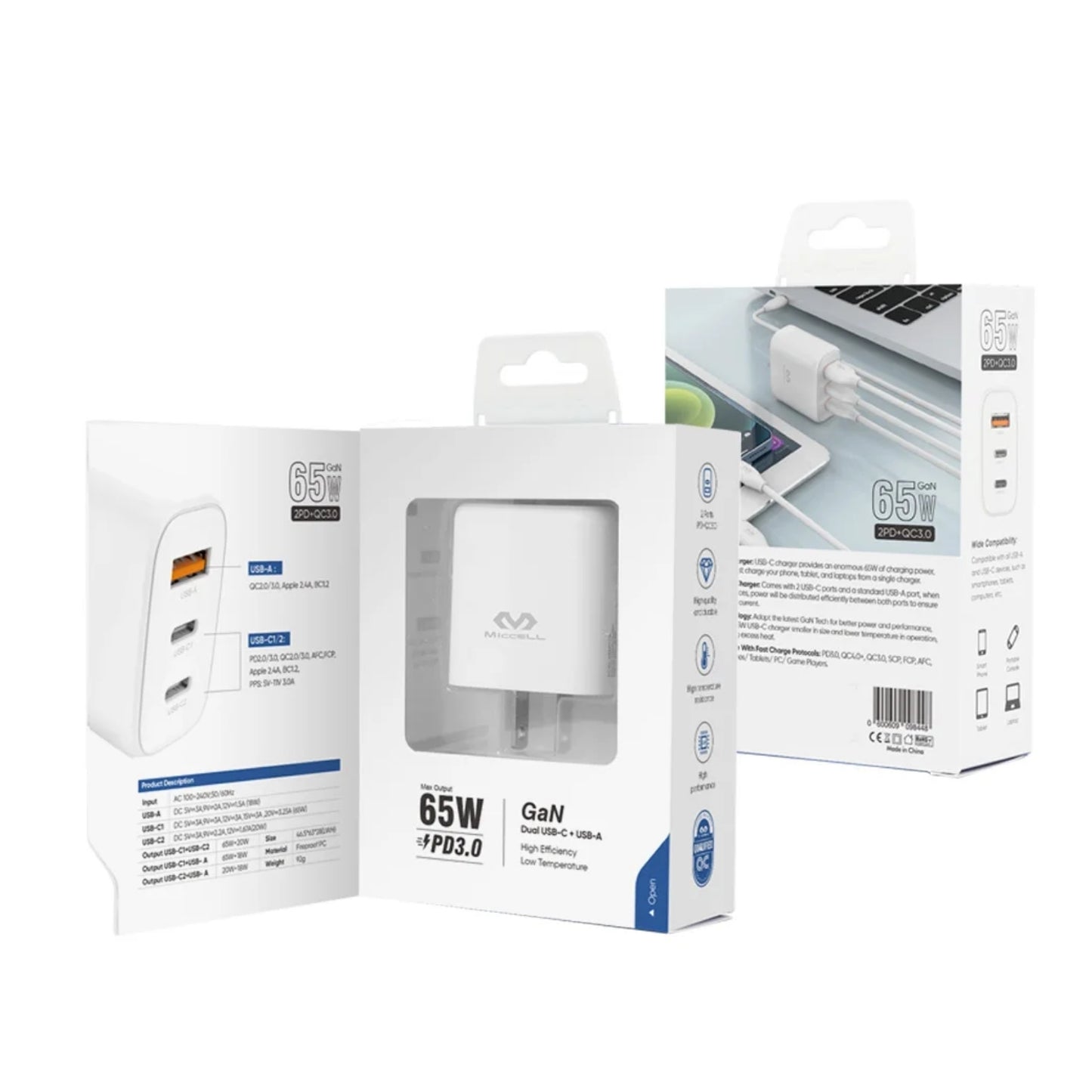 Cargador Super Carga Rapida - Tecnologia GAN, 65W, Incluye Cable Tipo C a Tipo C ( 1.20 m)