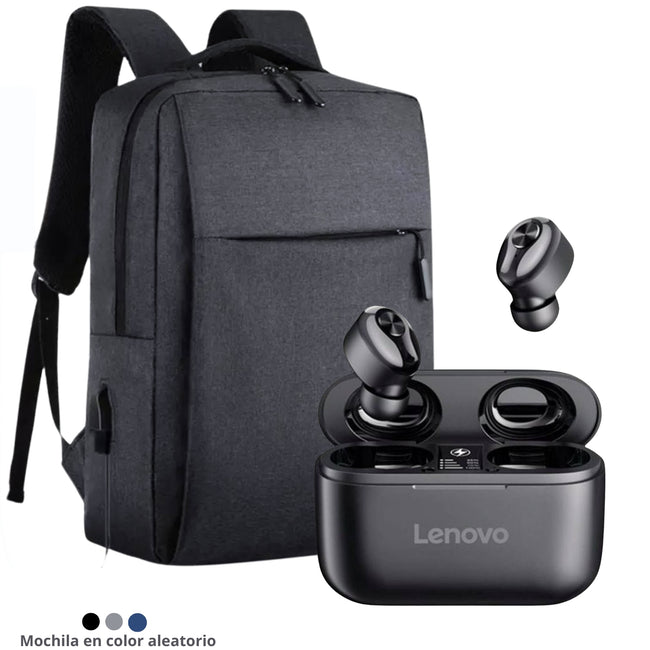FU Audifonos Bluetooth Lenovo HT18 TWS Bluetooth 5.0 + Mochila Portalaptop de Regalo