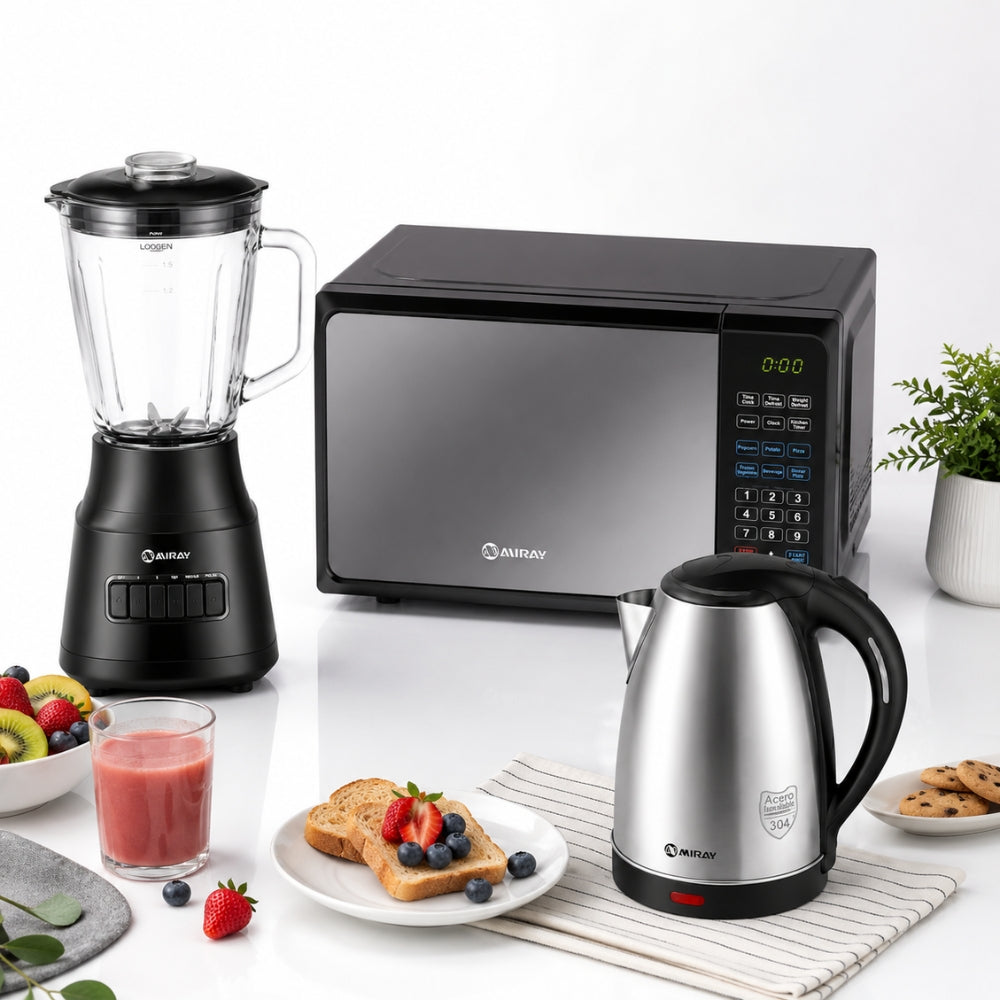 Combo Miray Licuadora 1.5L 600W + Horno Microondas 20L + Hervidor 1.8 Litros Plata
