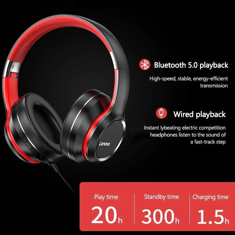 Audifonos Bluetooth Lenovo HD200 Over ear - Negro
