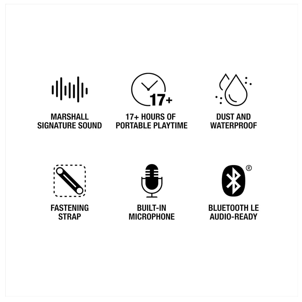 Parlante Bluetooth Portatil Marshall Willen II IP67 17Hrs Negro