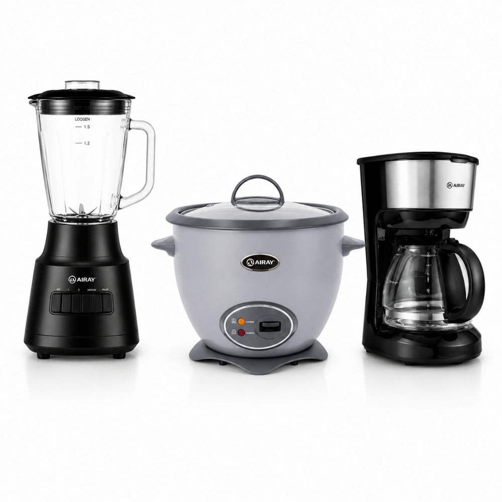 Combo Miray Olla Arrocera Gris 1.5L + Licuadora 1.5L 600W + Cafetera 6 Tazas