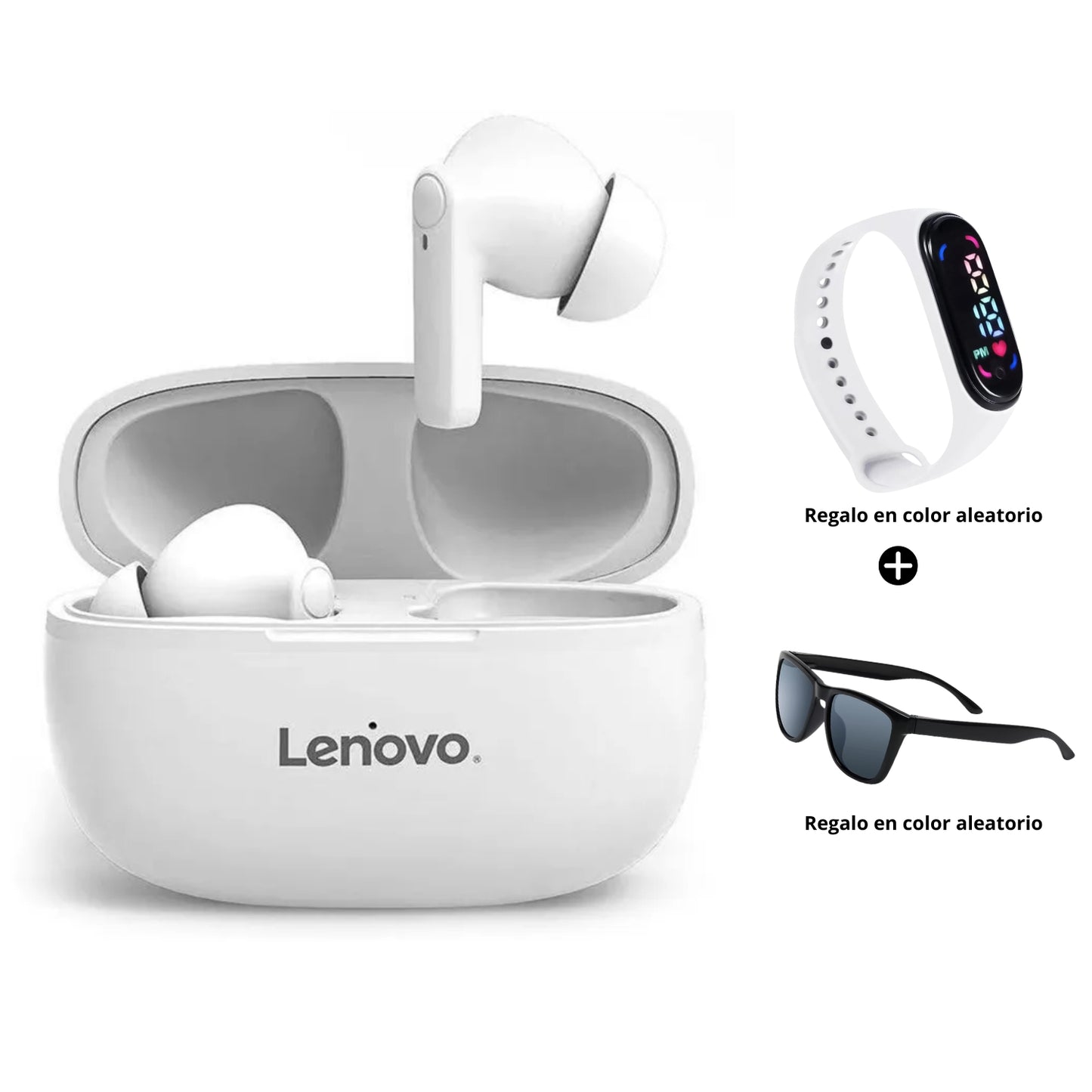 FU Audifonos Bluetooth Lenovo HT05 Blanco + Reloj pulsera y Lentes de sol de regalo