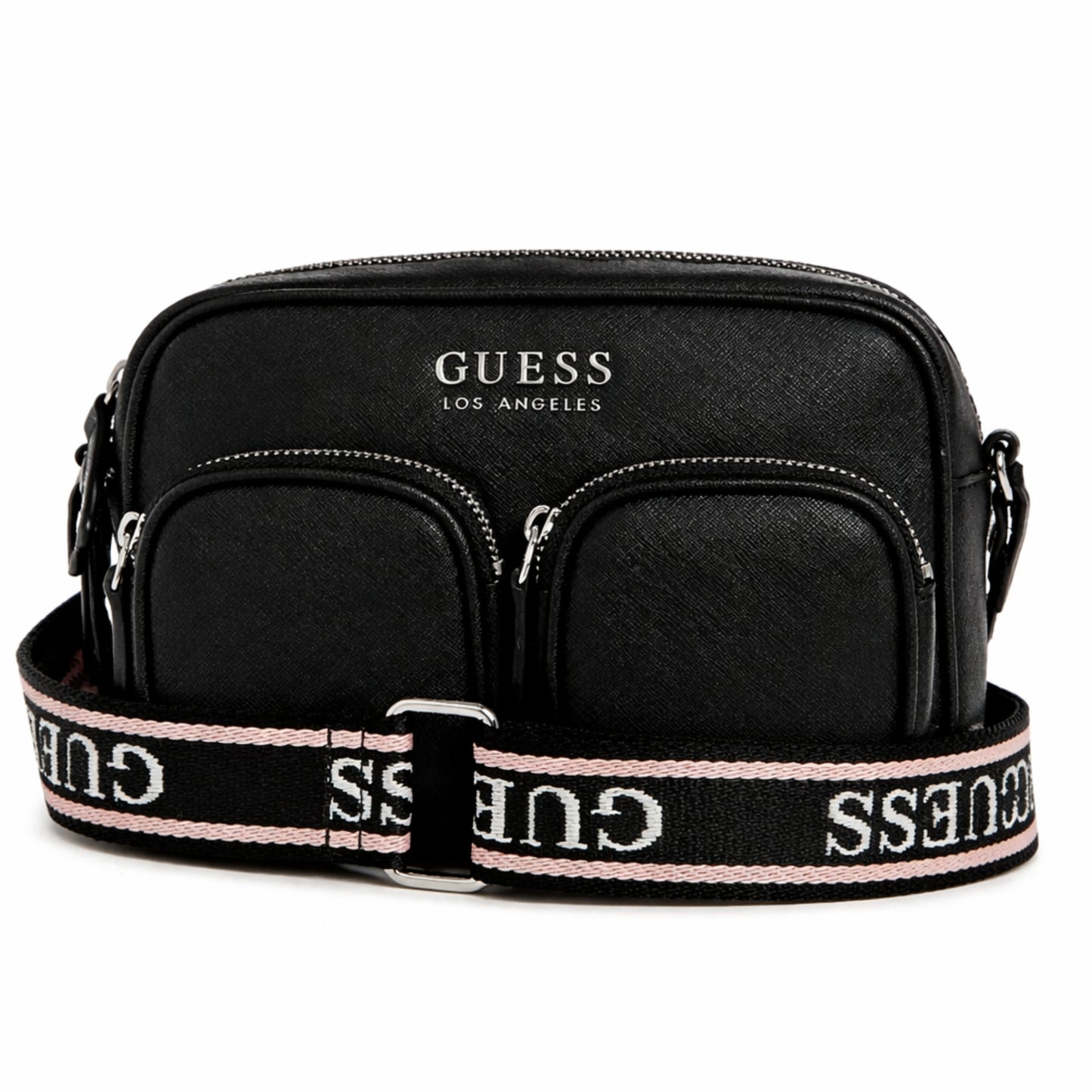 Cartera Guess Pennywise Crossbody Negra Con Doble Bolsillo Frontal