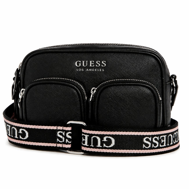 Cartera Guess Pennywise Crossbody Negra Con Doble Bolsillo Frontal