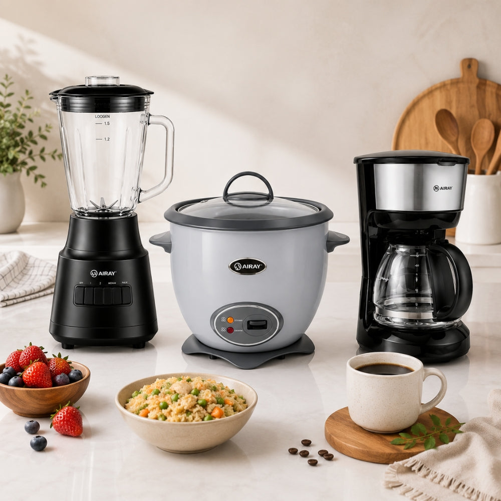 Combo Miray Olla Arrocera Gris 1.5L + Licuadora 1.5L 600W + Cafetera 6 Tazas