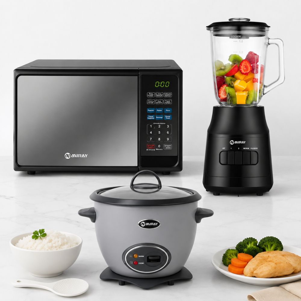 Combo Miray Olla Arrocera Gris 1.5L + Licuadora 1.5L 600W + Horno Microondas 20L