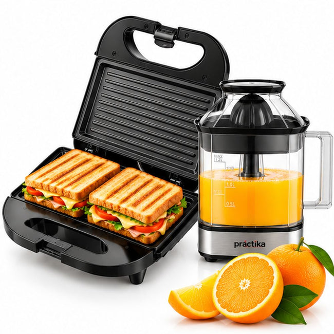 Practika - Combo Exprimidor Citrus Force + Sandwichera Panini Grill
