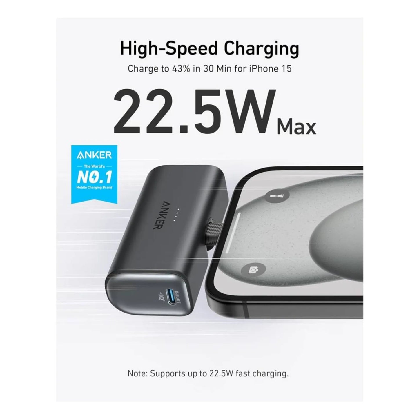 Power Bank Anker 5000mAh Carga Rapida 22.5W con USB-C Integrado