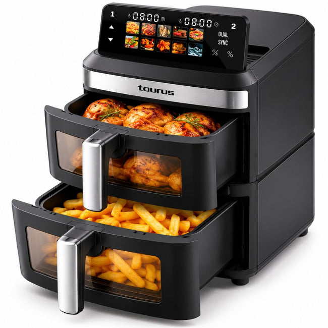 Taurus - Freidora de Aire Duo Air Tower 13 Litros Negra Doble Compartimento