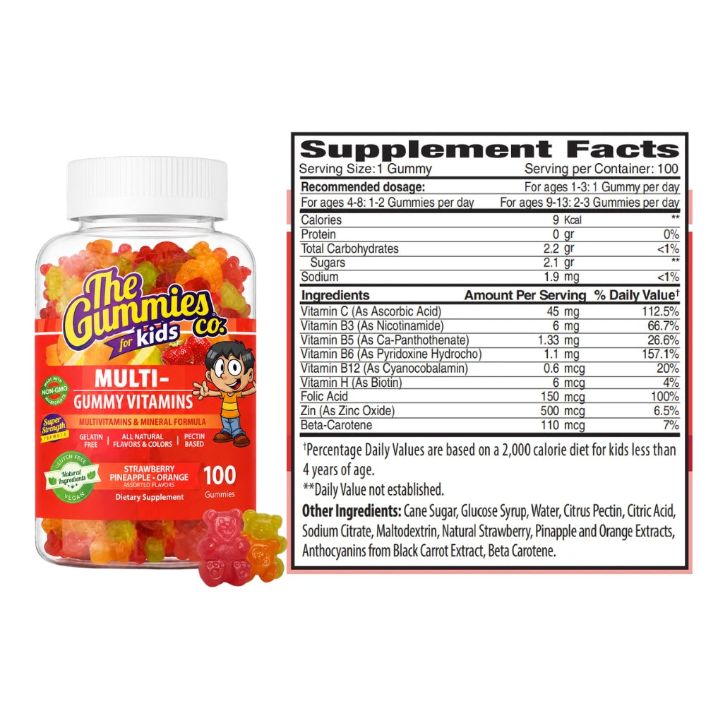 The Gummies Co Para Niños Gomitas Mega Multivitamínico Fresa y Piña