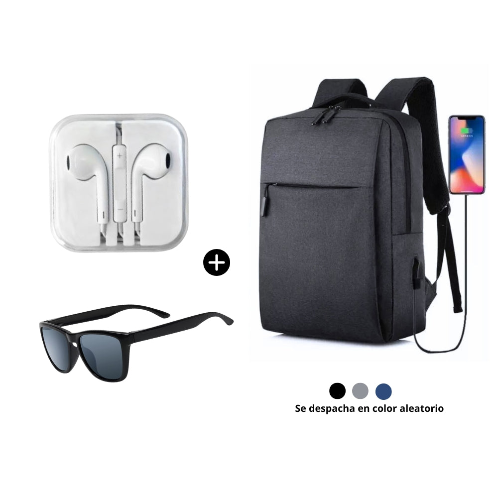 Mochila portalaptop + Audífonos jack 3.5 mm + Lentes de regalo - Beneficios