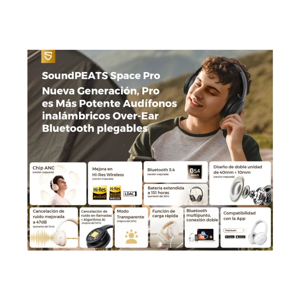 Audifono Soundpeats Space Pro Negro Anc Hibrido