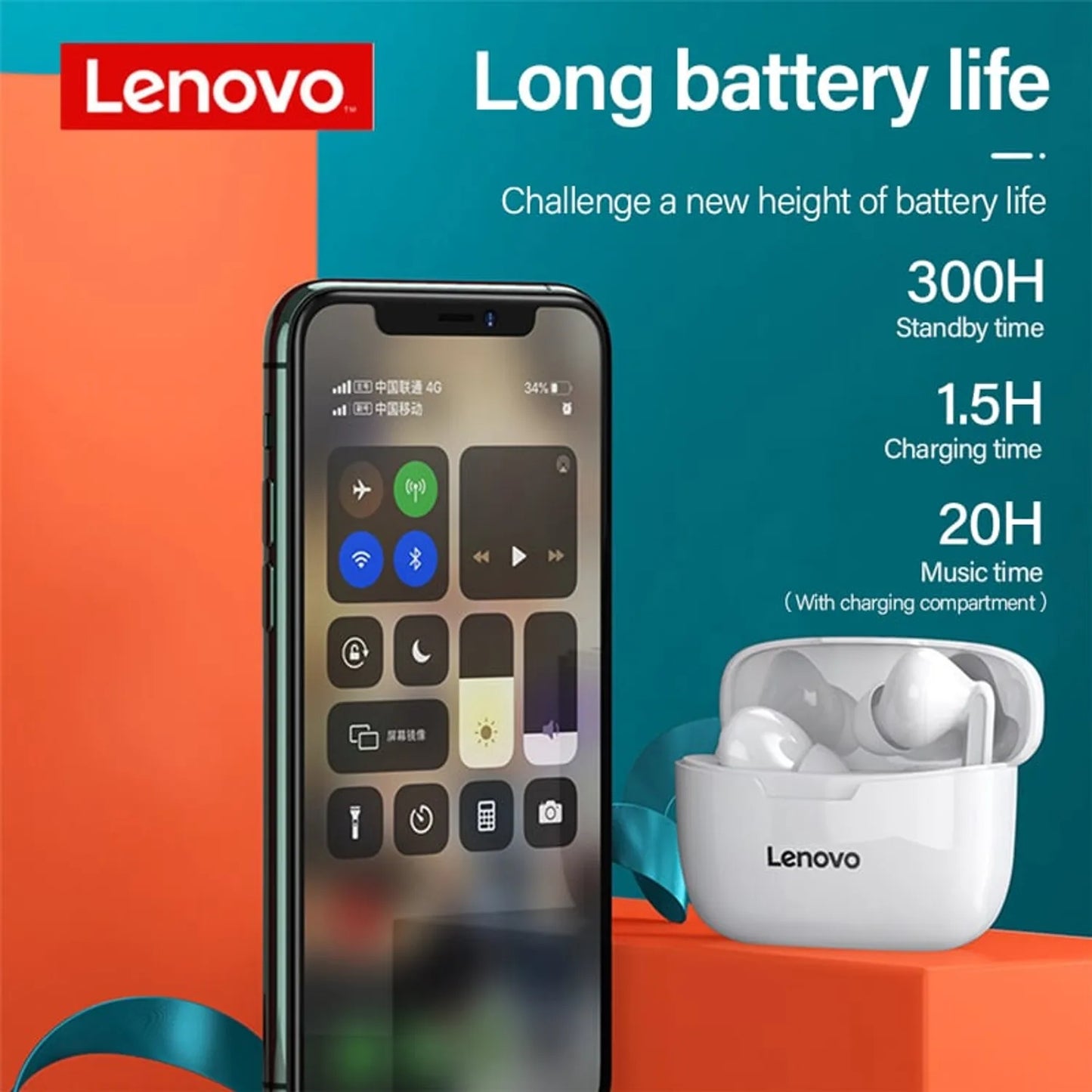 FU Audifonos Bluetooth Lenovo HT05 Blanco + Reloj pulsera y Lentes de sol de regalo