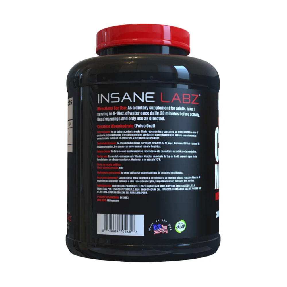 Creatina Insane Labz Monohidratada y Micronizada 1 KG 200 Servicios