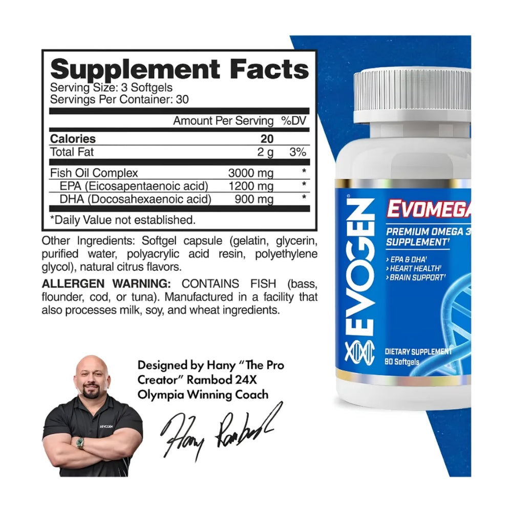 Omega 3 Evogen Fish Oil 3000mg 90 Cápsulas EPA 1200 DHA 900