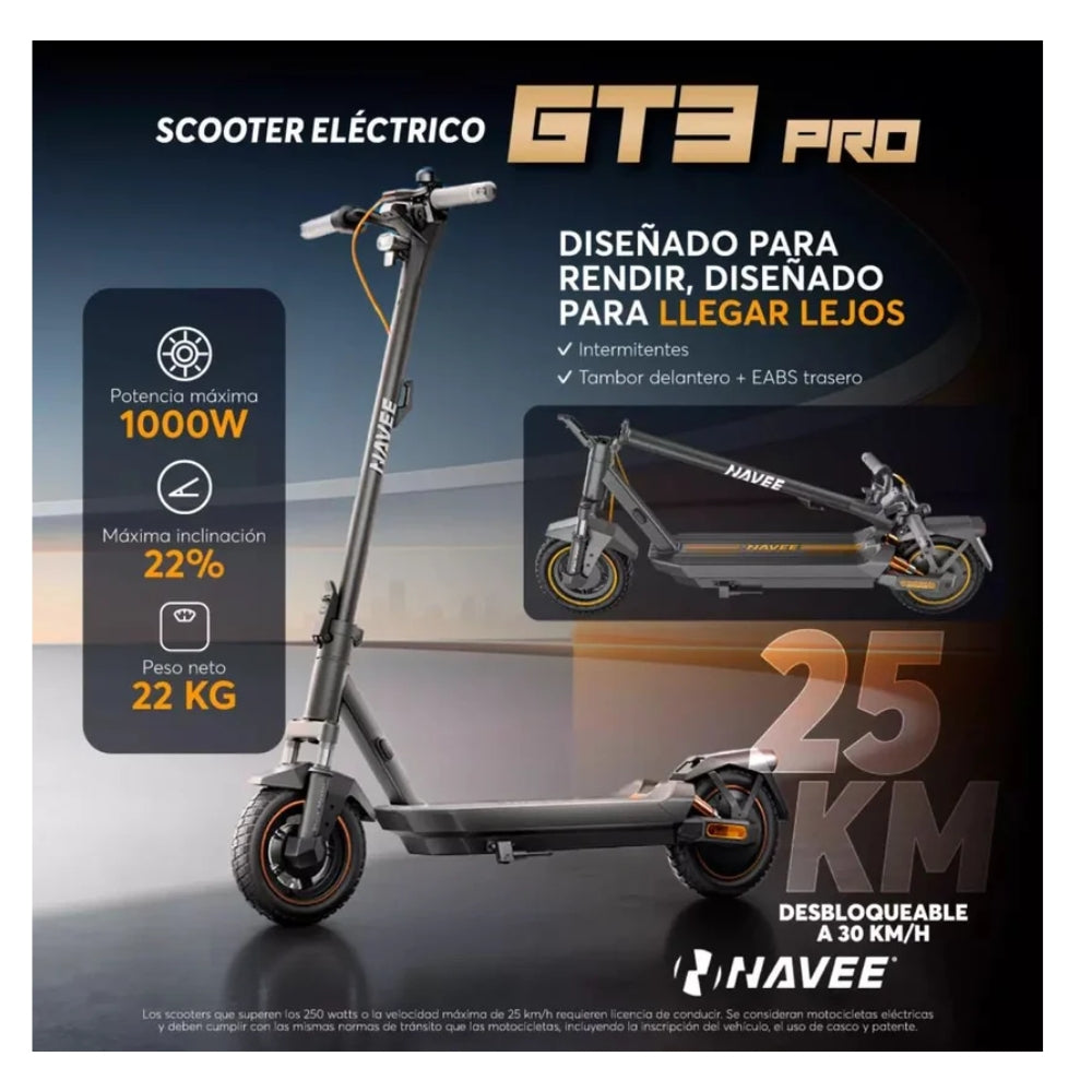 Scooter Eléctrico NAVEE GT3 Pro-U 1000W Hasta 60 km
