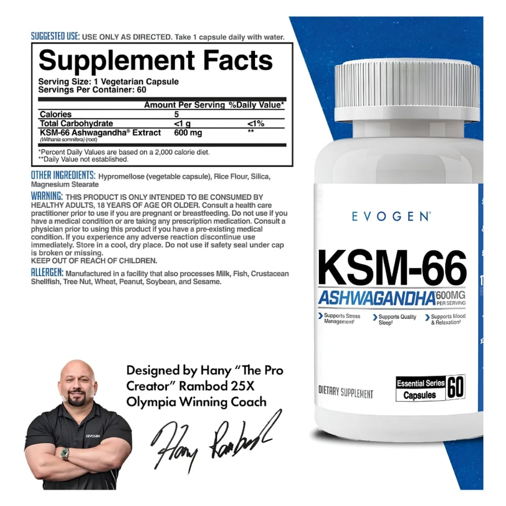 Ashwagandha Evogen KSM-66 600mg 60 Cápsulas