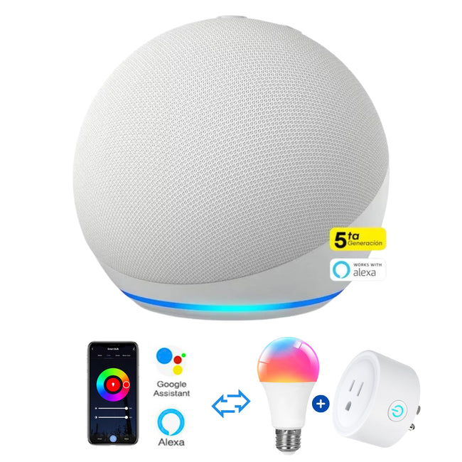 Amazon Alexa Echo Dot 5ta Gen Blanco + Foco inteligente + Enchufe inteligente