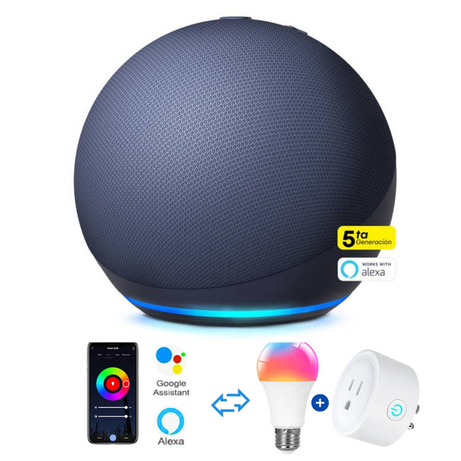 Amazon Alexa Echo Dot 5ta Gen Azul + Foco inteligente + Enchufe inteligente