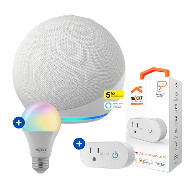 Amazon Alexa Echo Dot 5ta Generación + Foco inteligente + Enchufe inteligente