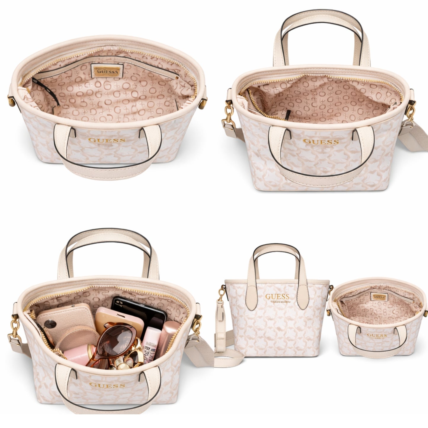 Cartera Guess Ashburn Mini Beige Monograma con Asas