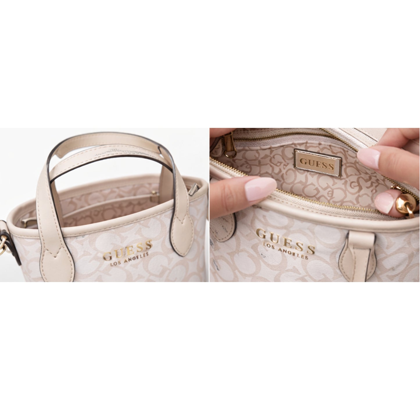 Cartera Guess Ashburn Mini Beige Monograma con Asas