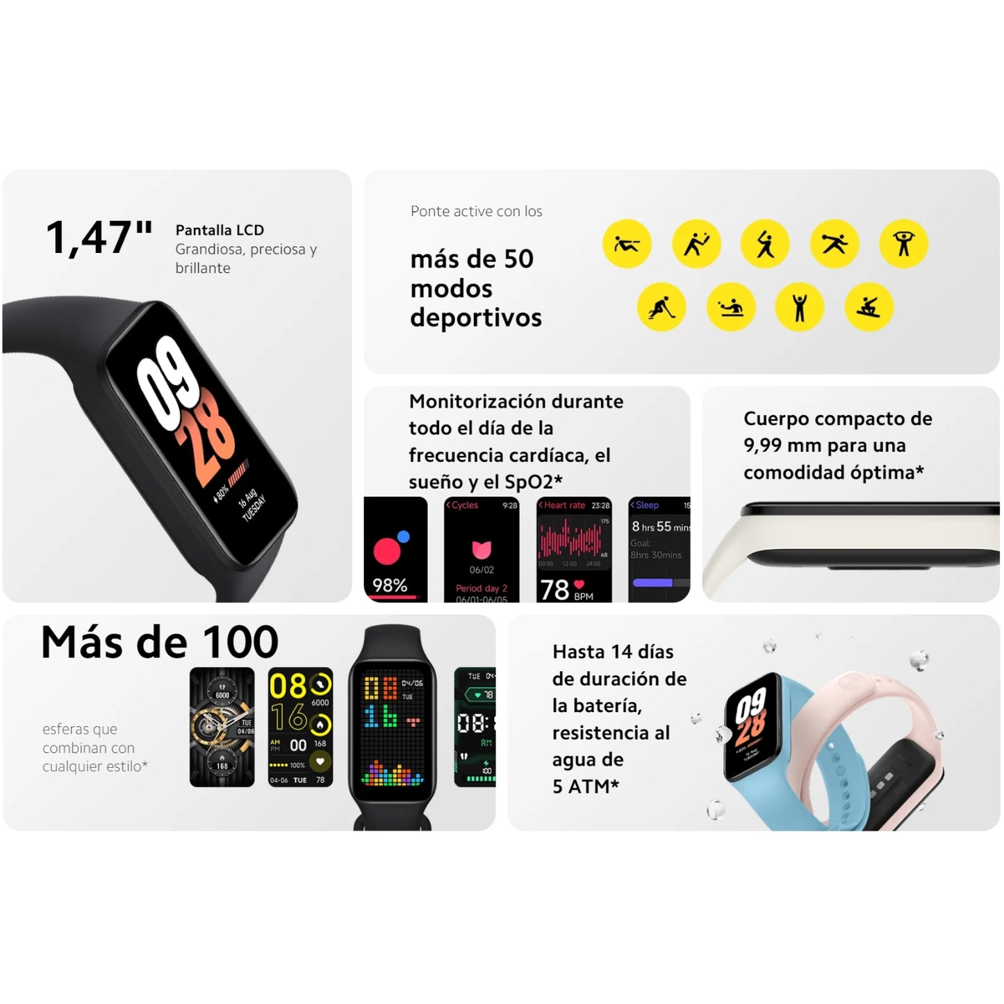 Xiaomi Redmi Smart Band 9 Active Rosado + Smart Band 8 Active Negro