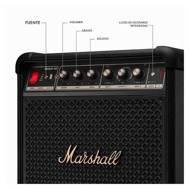 Parlante Marshall Bromley 450 Negro 40 horas 400W con luces y asa
