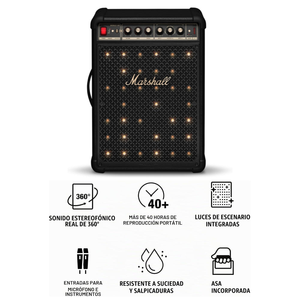 Parlante Marshall Bromley 450 Negro 40 horas 400W con luces y asa