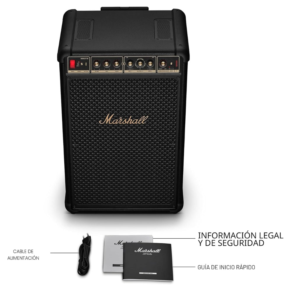 Parlante Marshall Bromley 750 Negro 40 horas 500W con luces y ruedas