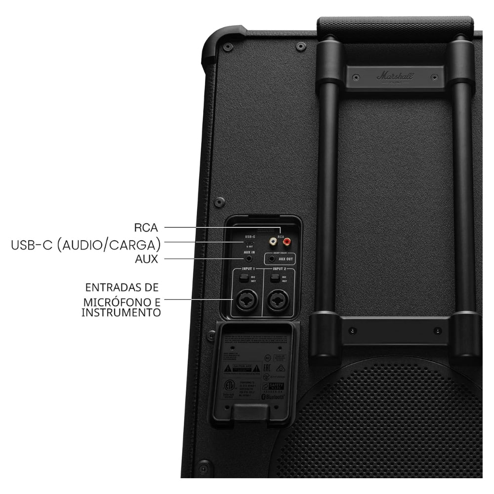 Parlante Marshall Bromley 750 Negro 40 horas 500W con luces y ruedas