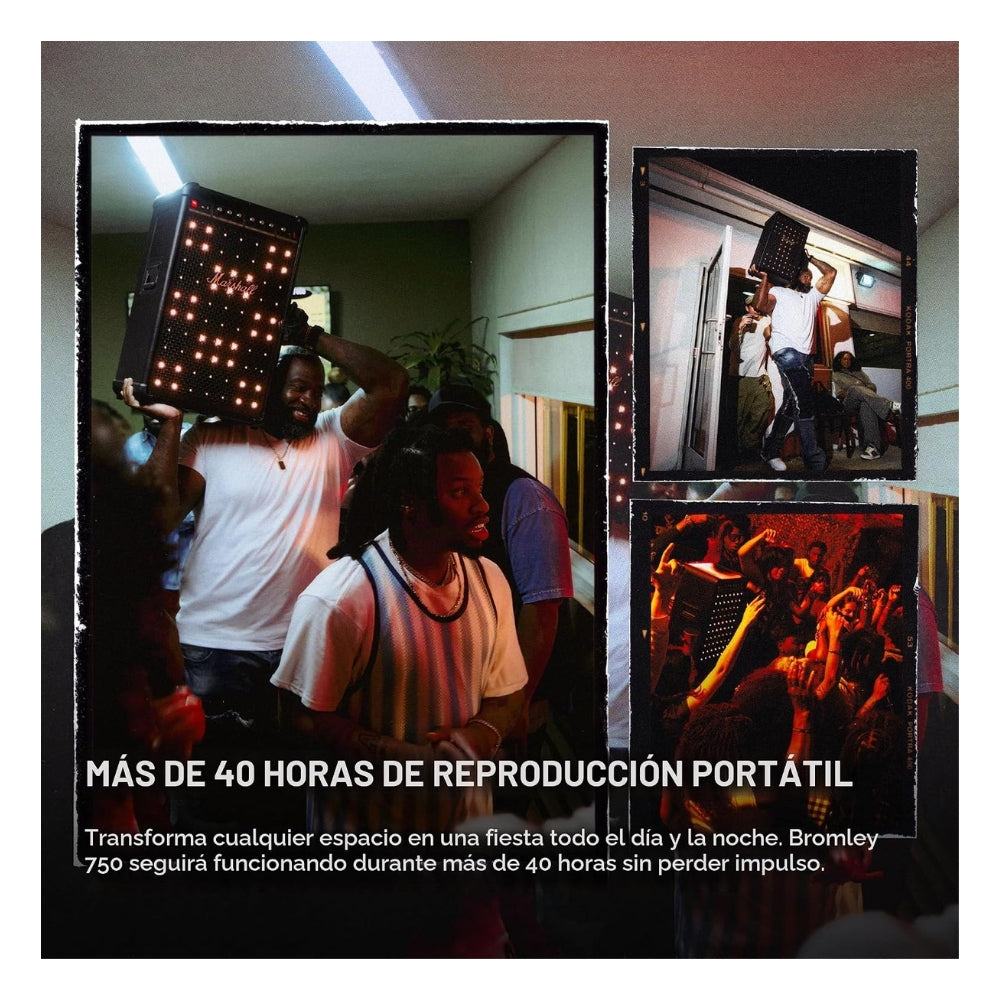 Parlante Marshall Bromley 750 Negro 40 horas 500W con luces y ruedas