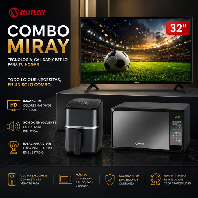 Combo Miray TV 32” Google TV HD + Microondas 20L + Freidora de Aire 3L