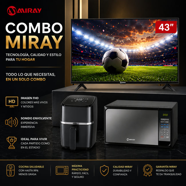 Combo Miray TV 43” Google TV FHD + Microondas 20L + Freidora de Aire 3L