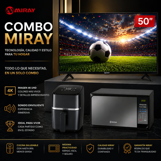 Combo Miray TV 50” 4K Google TV + Microondas 20L + Freidora de Aire 3L