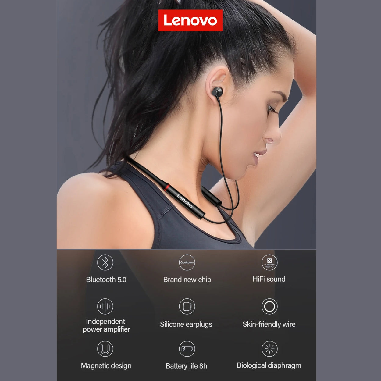 PR Audifono Bluetooth Lenovo He05x negro + lentes de sol