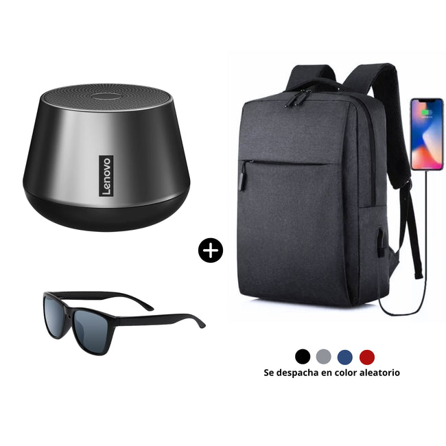 Parlante Bluetooth Lenovo K3 PRO + Lentes de sol + Mochila Portalaptop