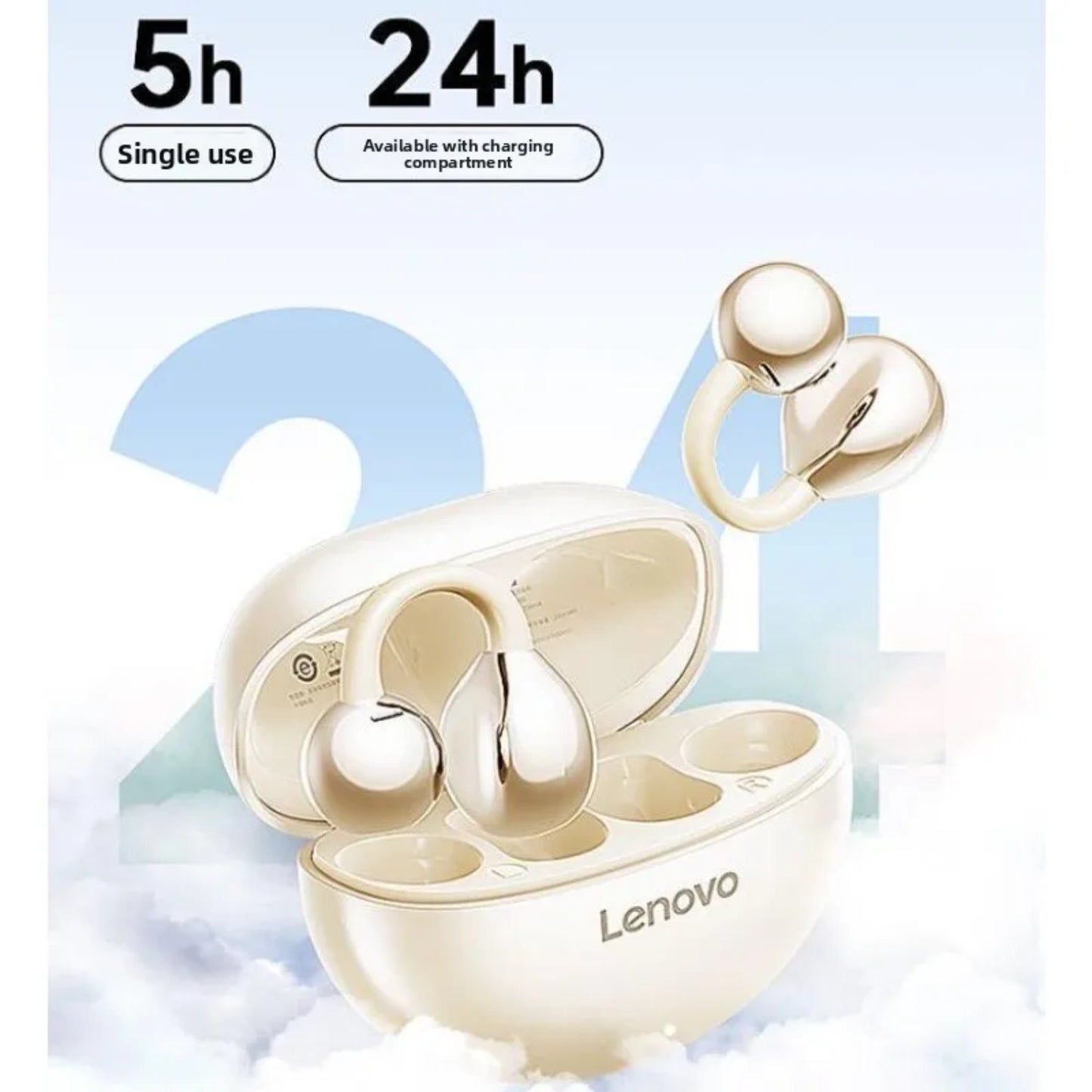 Audífono Lenovo TA410 Clip Ear Beige 24h Bluetooth 5.4