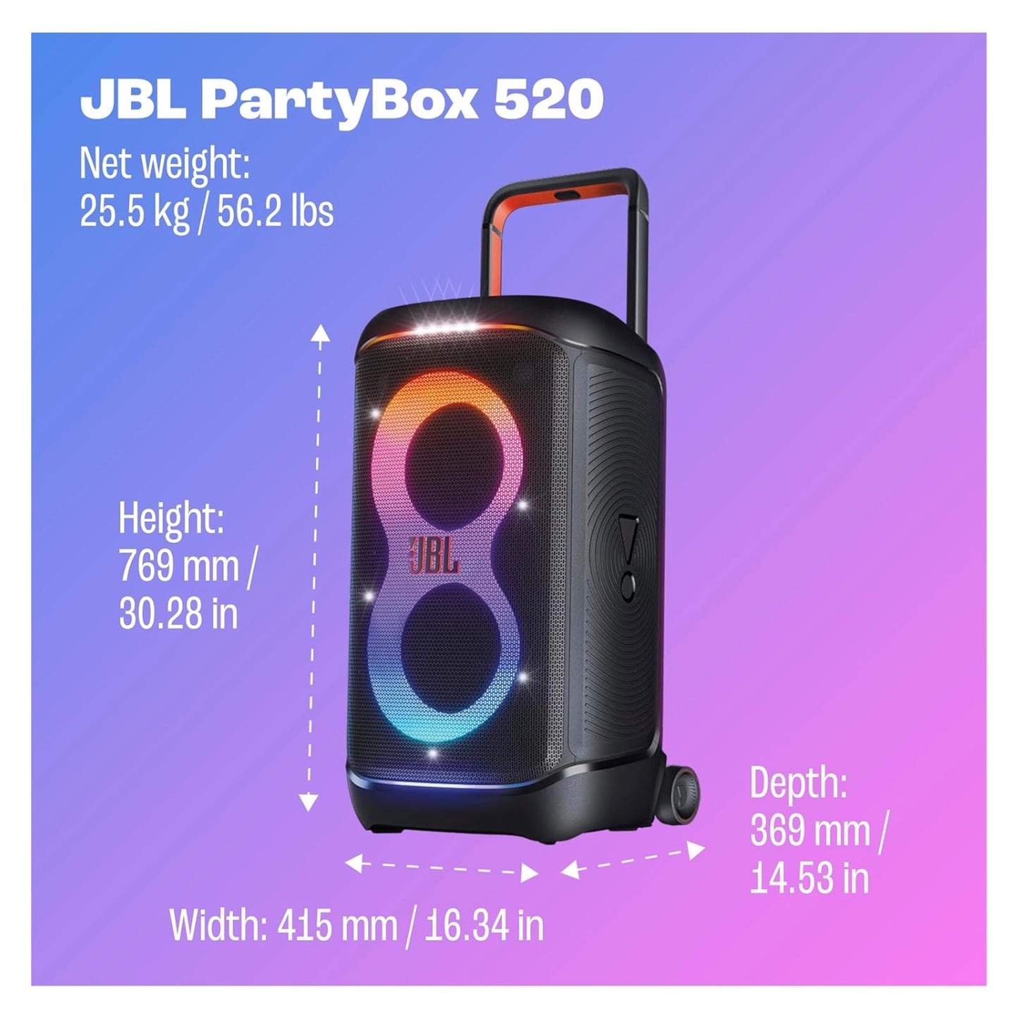Parlante Bluetooth Jbl Partybox 520 400W IPX4 15Hrs