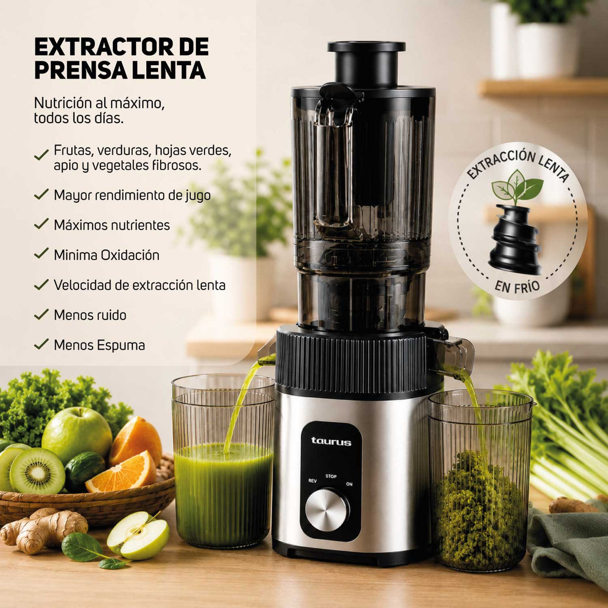 Combo Taurus Extractor de jugos prensa lenta Slow juicer + licuadora Shake Away 2.0