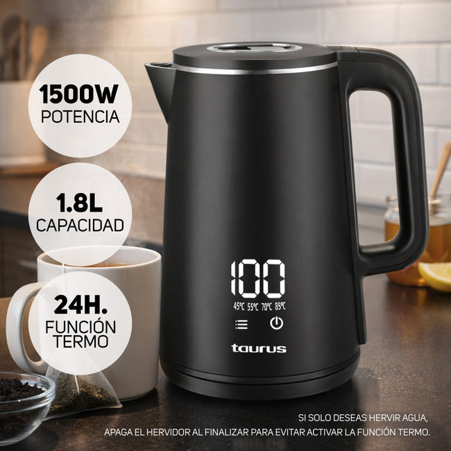Hervidor Taurus eléctrico modelo Digital Negro 1.8 litros