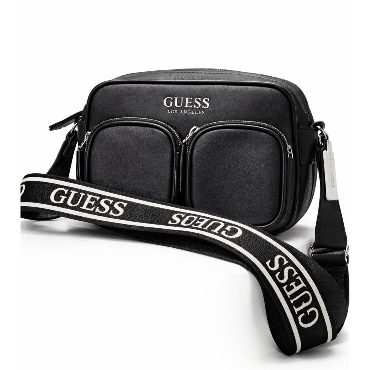 Cartera Guess Pennywise Crossbody Negra Con Doble Bolsillo Frontal